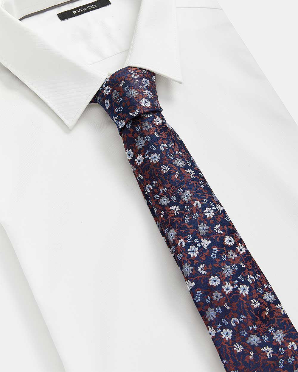 Regular Navy Tie with Floral Pattern