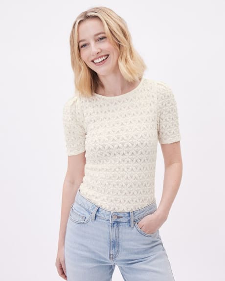 Short-Sleeve Crew-Neck Lace Top