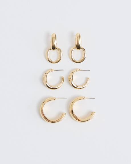 Golden Hoops - 3 Pairs