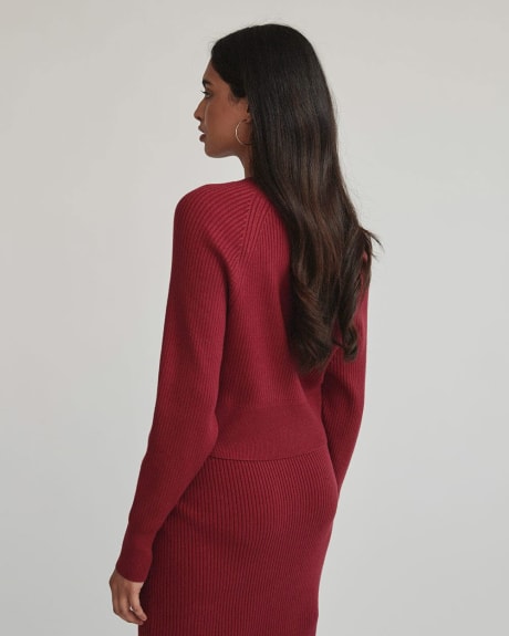 Plaited Ribbed Knit Crew Neck Sweater with Dolman Sleeves