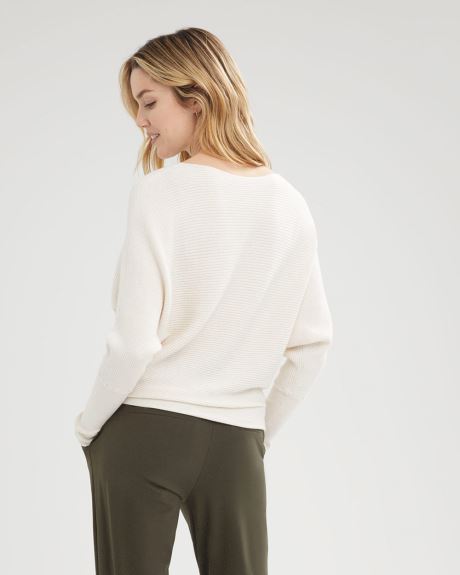 Ribbed Cashmere-Like Batwing Sweater