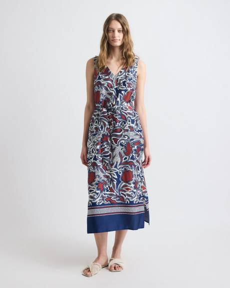 Sleeveless V-Neck Midi Dress with Belt