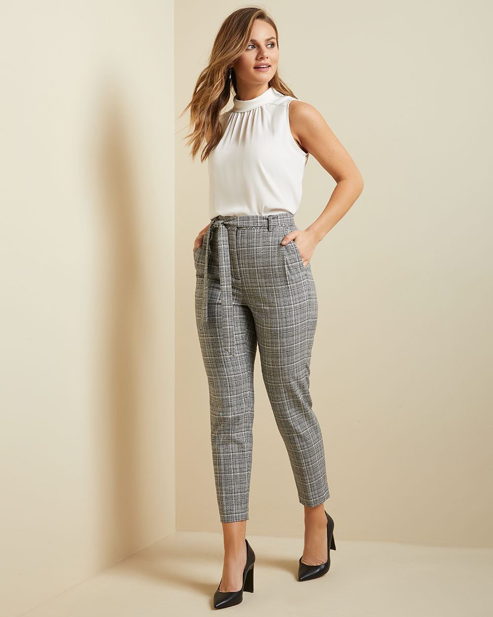 plaid paperbag trousers