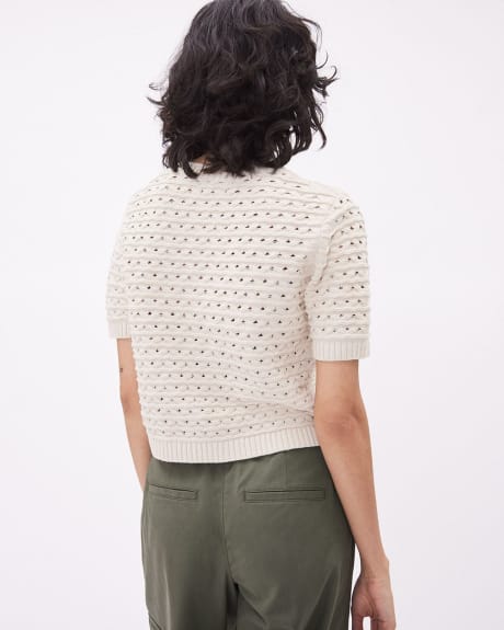 Classic Elbow-Sleeve Sweater with Fancy Stitches