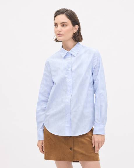 Striped Long-Sleeve Buttoned-Down Poplin Blouse