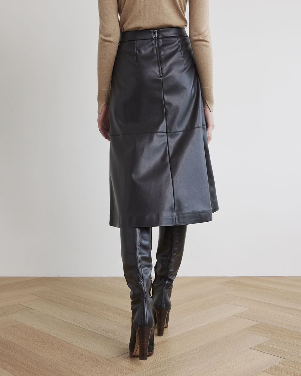 Black Faux Leather Midi Skirt | RW&CO.