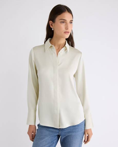 Satin Long-Sleeve Buttoned-Down Blouse