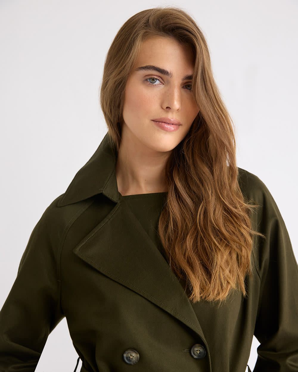 DOUBLE SHADE TRENCH COAT(－) Epaulet Double Breasted Button Belted Long Trench Coat