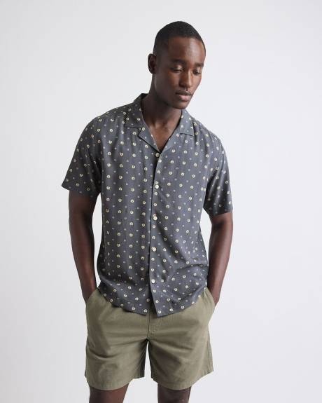 Chemise Fleurie à Manches Courtes et Col Camp