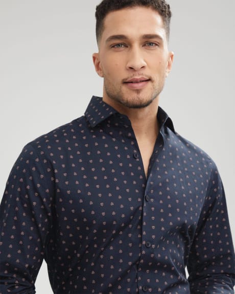Regular Fit Two-Tone Leaves Patterned Navy Dress Shirt