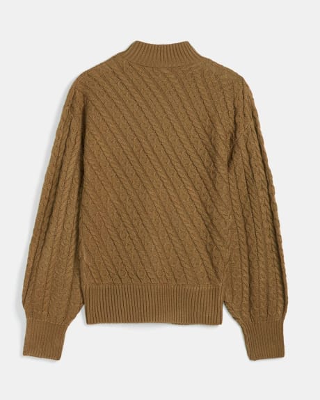 Diagonal Cable Stitch Mock-Neck Sweater