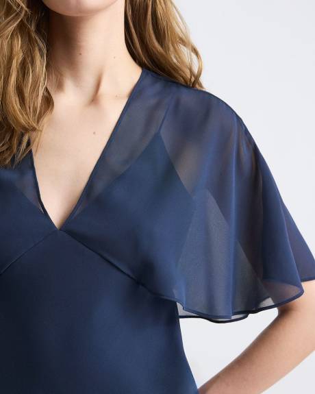 Sleeveless Midi Cocktail Dress with Cape