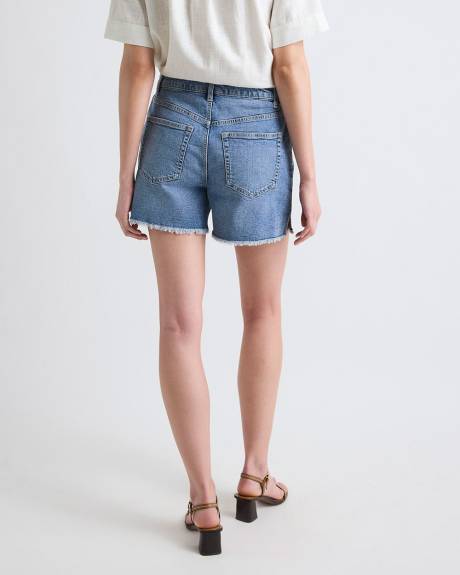 High-Rise Denim Shorts with Raw Hem