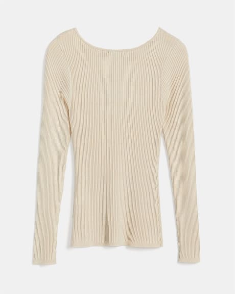 Ribbed Knit Twist Front Pullover