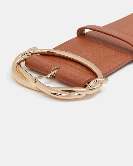 Twisted Buckle Faux Leather Wide Belt