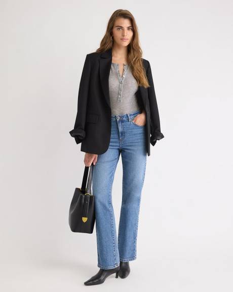 Haut Henley Côtelé en Mélange de Laine à Manches aux Coudes