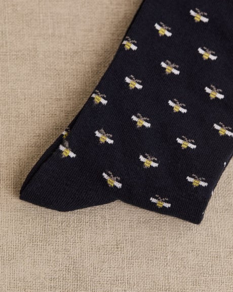 Navy Socks with Tiny Bees