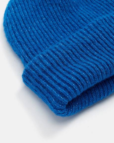 Blue Ribbed Beanie with Large Cuff