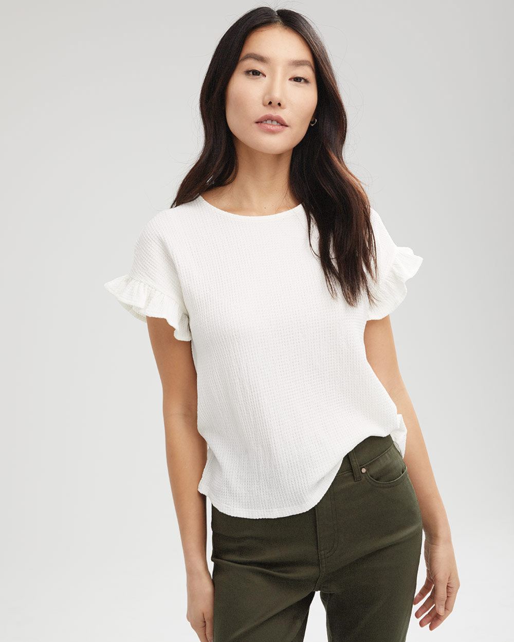 Frilled Sleeve Textured Crew Neck T-Shirt | RW&CO.