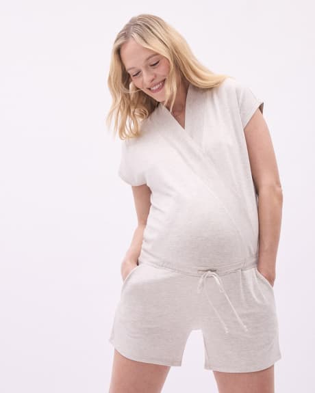 Short-Sleeve Nursing Romper - Thyme Maternity