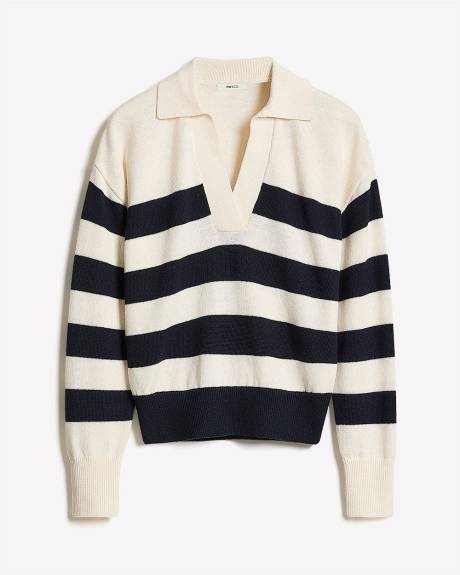 Cotton-Merino-Blend V-Neck Rugby Polo Sweater