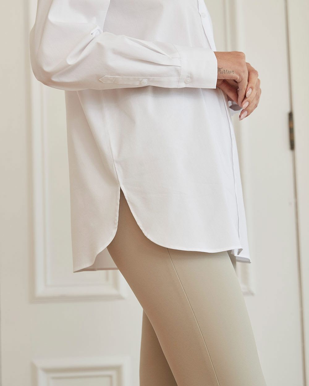 Oversized Poplin Buttoned Long Sleeve Blouse with Chest Pocket