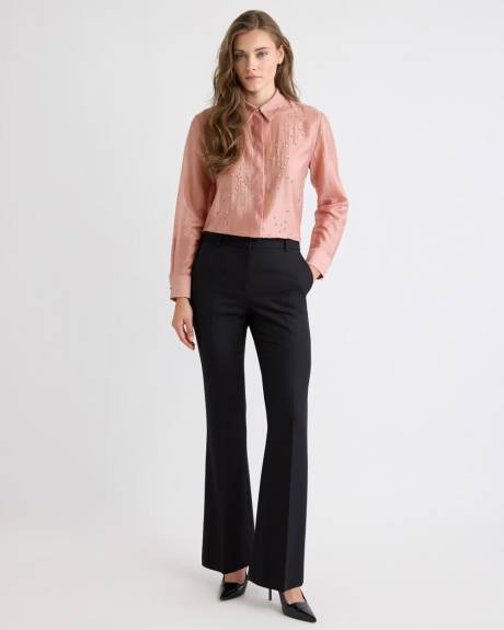 Long-Sleeve Buttoned-Down Blouse with Rhinestones