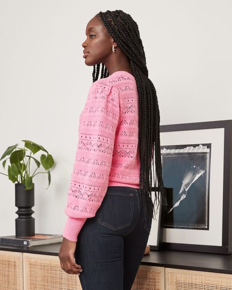 Crew-Neck Sweater with All Over Pointelle Stitches