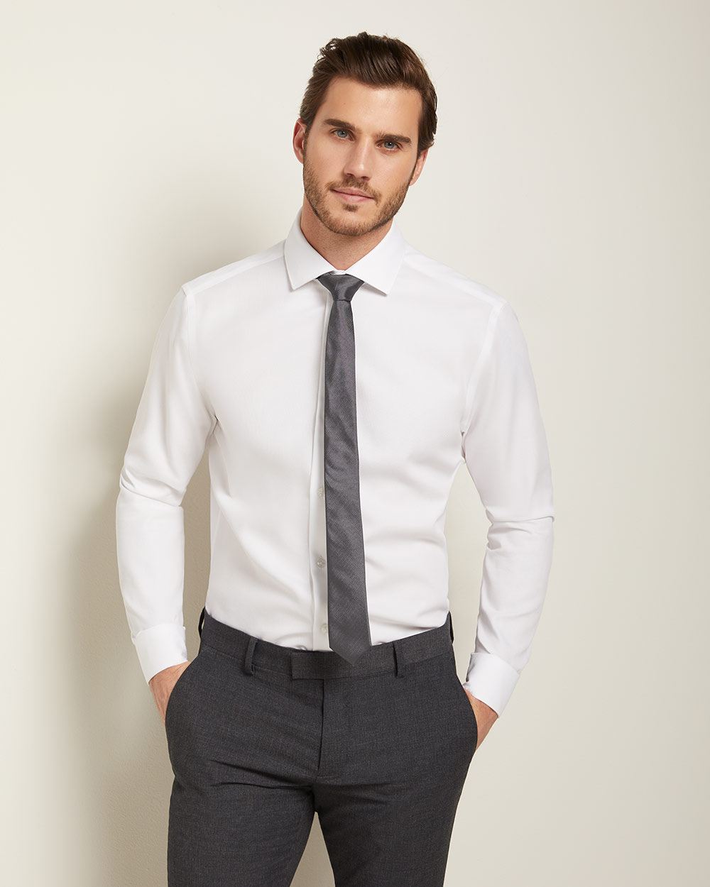 athletic fit white dress shirt