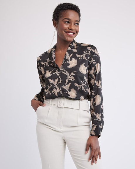 Long-Sleeve Buttoned-Down Satin Blouse