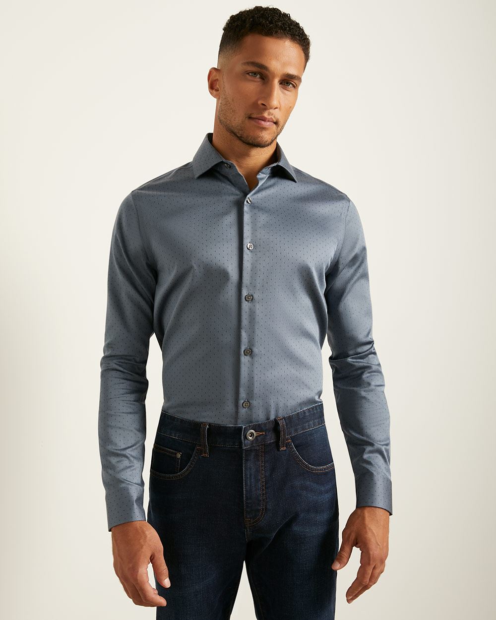 Tailored Fit Blue Dobby Dress Shirt | RW&CO.