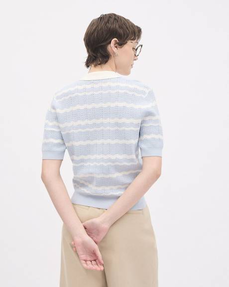 Striped Polo Sweater with Elbow Sleeves
