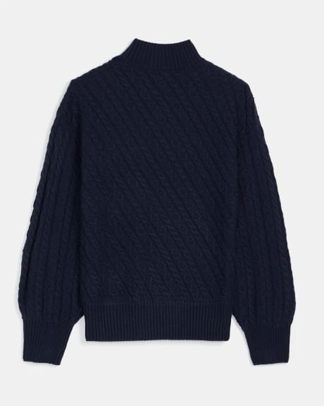 Diagonal Cable Stitch Mock-Neck Sweater