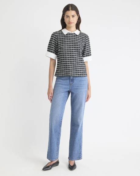 Haut en Tweed à Col Chemisier et Manches Courtes