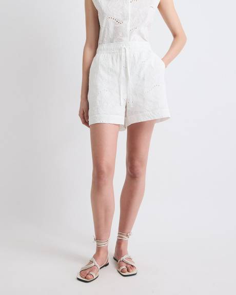 Short Brod&eacute; &agrave; Taille Mi-Haute &agrave; Enfiler