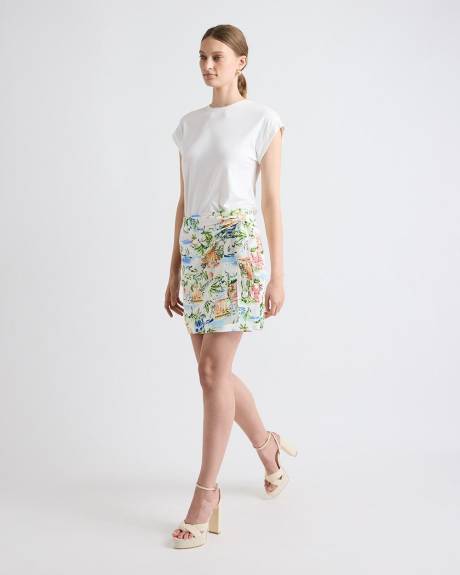 Linen-Blend Wrap Mini Skirt