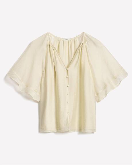 Blouse à Manches Courtes à Volants et Col V