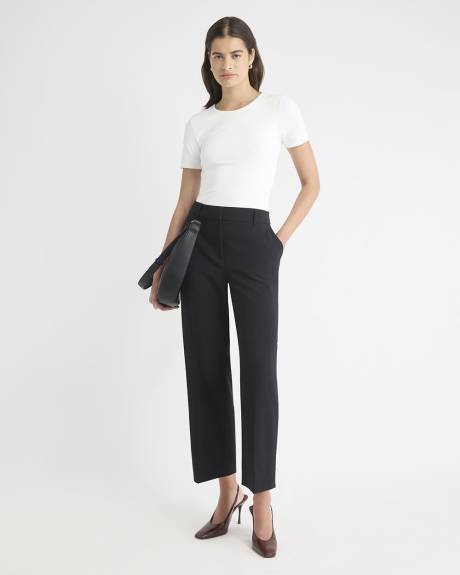 Black Mid-Rise Straight-Leg Cropped Pant