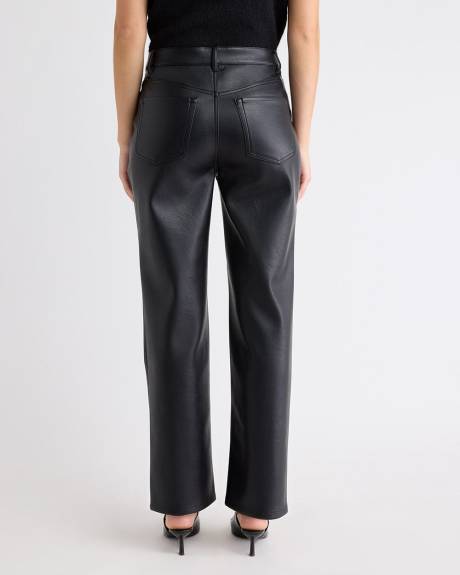 Pantalon Taille Haute en Faux Cuir à Jambe Droite