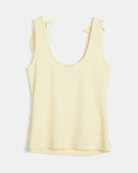 Pointelle Ribbed Tank Top with Bow Straps