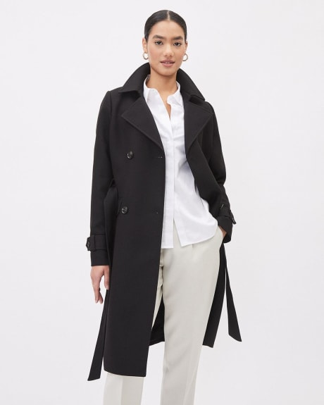 Double-Breasted Twill Trench Coat with Belt