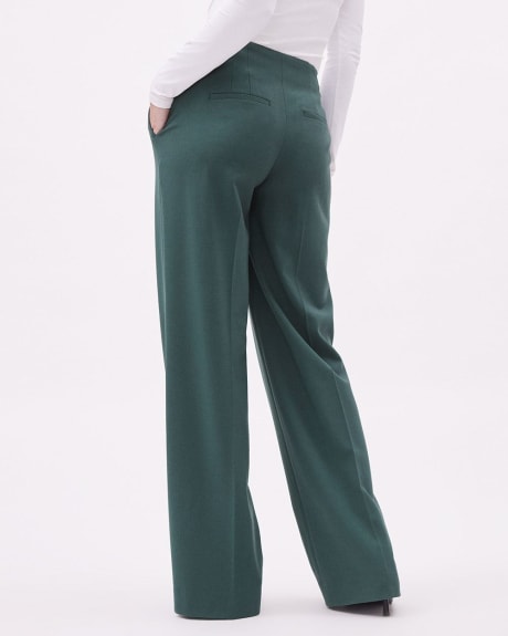 Pantalon Vert Foncé à Jambe Large et Taille Mi-Haute