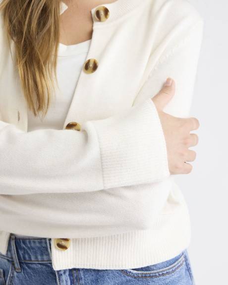 Cropped Boxy Merino-Blend Cardigan with Pockets