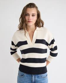 Cotton-Merino-Blend V-Neck Rugby Polo Sweater