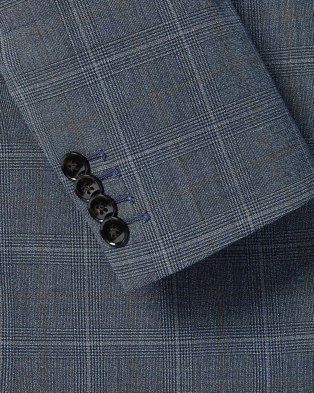 Tailored Fit Blue Checkered Wool Traveler Blazer