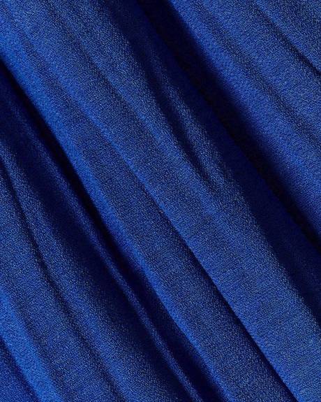 Blue Pleated Sleeveless V-Neck Maxi Dress with Belt