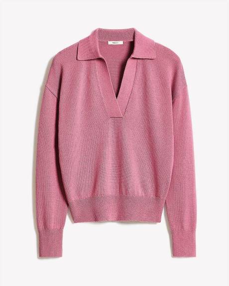 Cotton-Merino-Blend V-Neck Rugby Polo Sweater