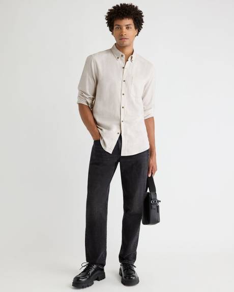 Chemise en Flanelle Unie à Coupe Étroite