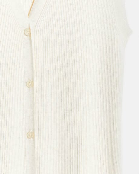 Sleeveless Ribbed Buttoned Long Cardigan