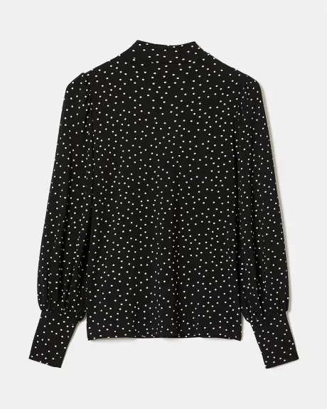 Fine Jersey Mock-Neck Puff Sleeve Top with Fancy Buttons